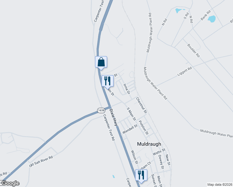 map of restaurants, bars, coffee shops, grocery stores, and more near 126-136 Main St in Muldraugh