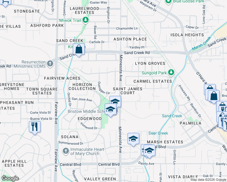 map of restaurants, bars, coffee shops, grocery stores, and more near 1070 Sea Island Court in Brentwood
