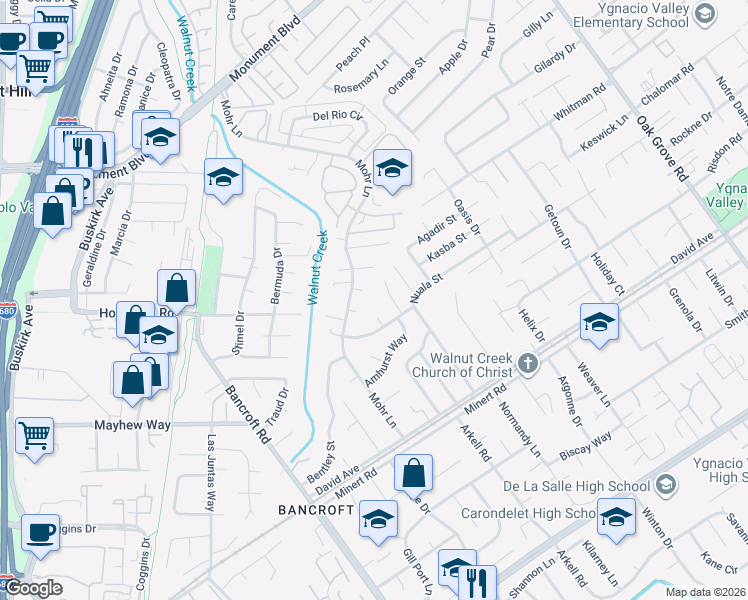 map of restaurants, bars, coffee shops, grocery stores, and more near 1516 Wicket Court in Concord