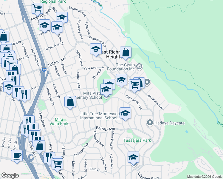 map of restaurants, bars, coffee shops, grocery stores, and more near 6397 Hazel Ave in Richmond