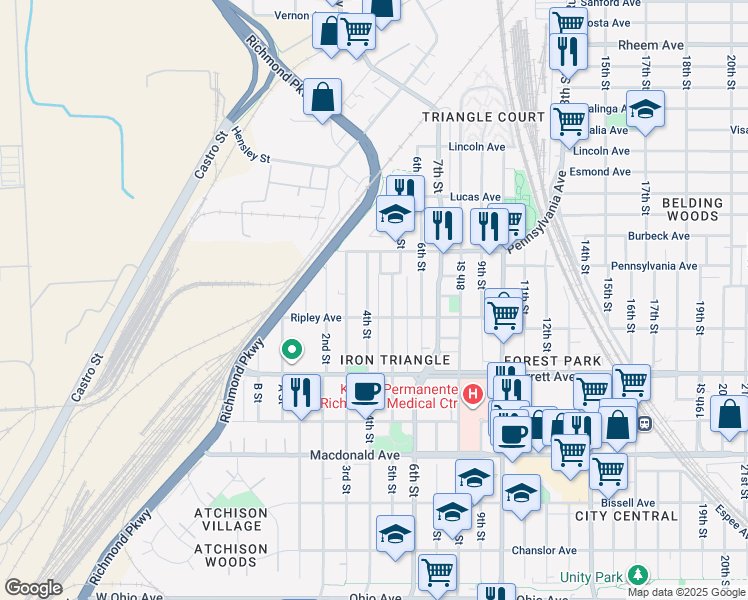 map of restaurants, bars, coffee shops, grocery stores, and more near 630 4th Street in Richmond