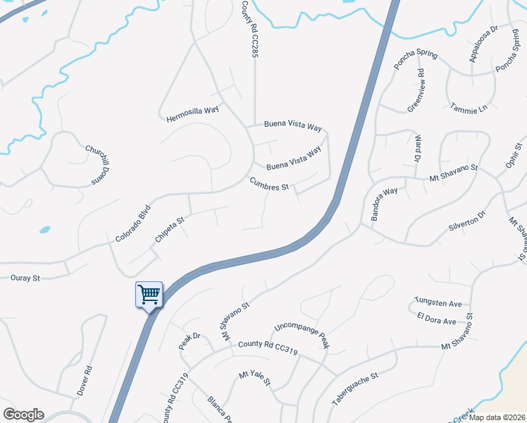 map of restaurants, bars, coffee shops, grocery stores, and more near Huerfano Way in Pueblo