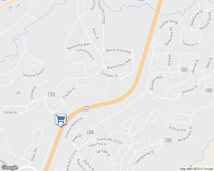 map of restaurants, bars, coffee shops, grocery stores, and more near Huerfano Way in Pueblo