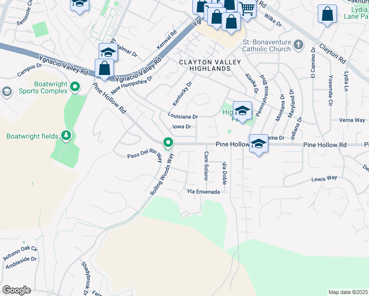 map of restaurants, bars, coffee shops, grocery stores, and more near 5497 Silver Sage Court in Concord