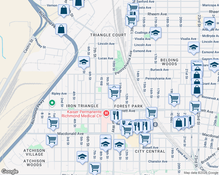 map of restaurants, bars, coffee shops, grocery stores, and more near 632 9th Street in Richmond