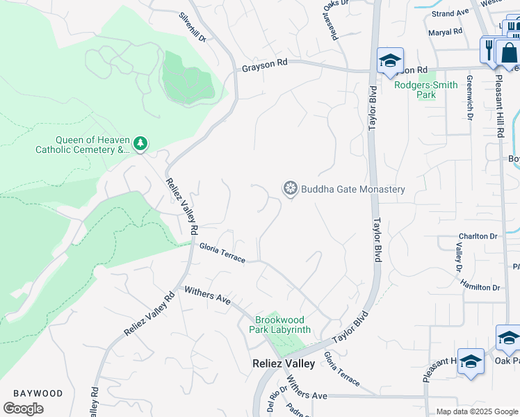 map of restaurants, bars, coffee shops, grocery stores, and more near 121 Haslemere Court in Lafayette