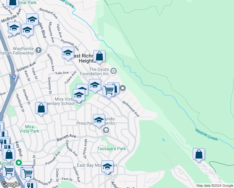 map of restaurants, bars, coffee shops, grocery stores, and more near 1530 Poplar Avenue in Richmond