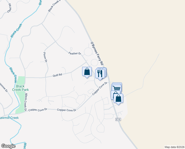 map of restaurants, bars, coffee shops, grocery stores, and more near 940 Feather Drive in Copperopolis