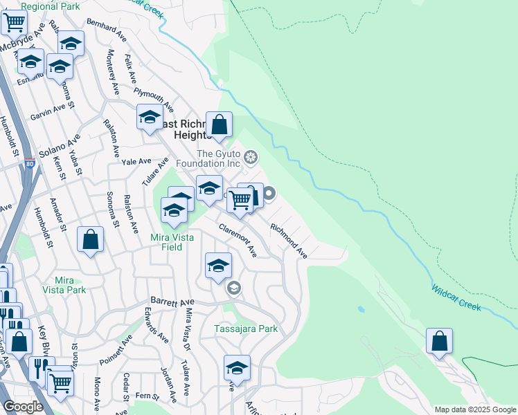 map of restaurants, bars, coffee shops, grocery stores, and more near 6520 Kensington Avenue in Richmond