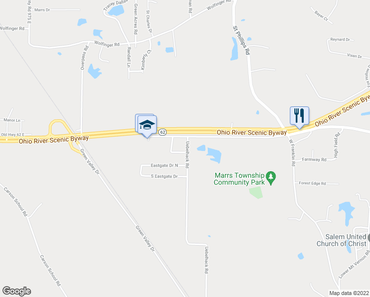 map of restaurants, bars, coffee shops, grocery stores, and more near 6515 Uebelhack Road in Mount Vernon