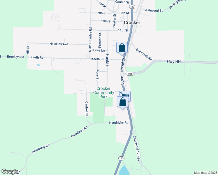 map of restaurants, bars, coffee shops, grocery stores, and more near 319 Harold Street in Crocker