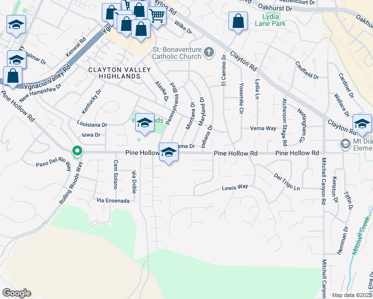 map of restaurants, bars, coffee shops, grocery stores, and more near 5555 Alabama Drive in Concord