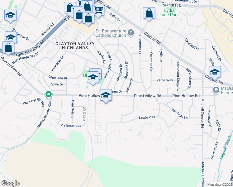 map of restaurants, bars, coffee shops, grocery stores, and more near 5555 Alabama Drive in Concord
