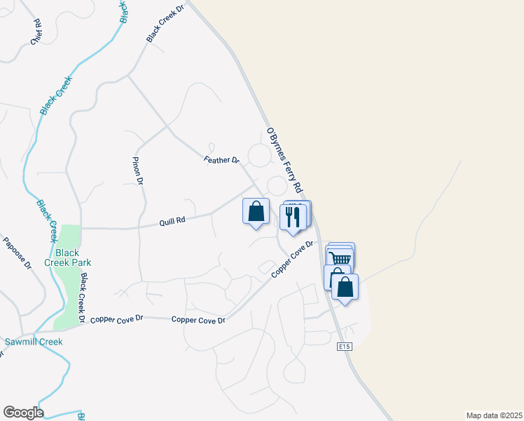 map of restaurants, bars, coffee shops, grocery stores, and more near 874 Feather Drive in Copperopolis