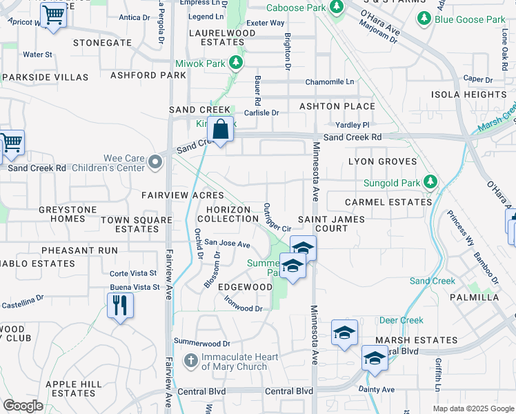 map of restaurants, bars, coffee shops, grocery stores, and more near 1162 Seabreeze Court in Brentwood