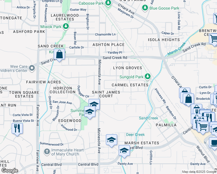 map of restaurants, bars, coffee shops, grocery stores, and more near in Brentwood
