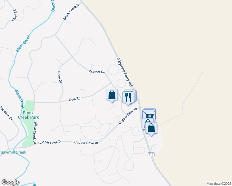 map of restaurants, bars, coffee shops, grocery stores, and more near 874 Feather Drive in Copperopolis