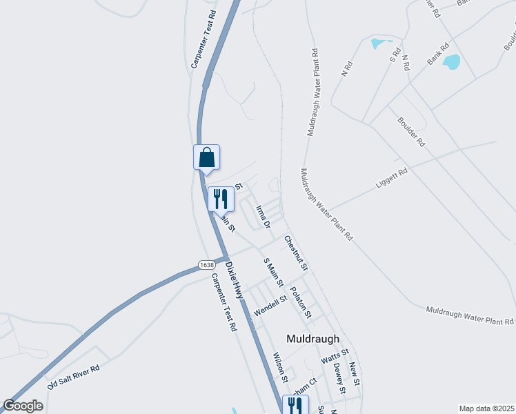 map of restaurants, bars, coffee shops, grocery stores, and more near 100-128 White Arrow in Muldraugh