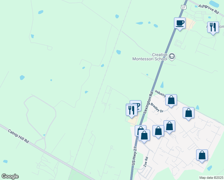 map of restaurants, bars, coffee shops, grocery stores, and more near 107 Means Drive in Nicholasville