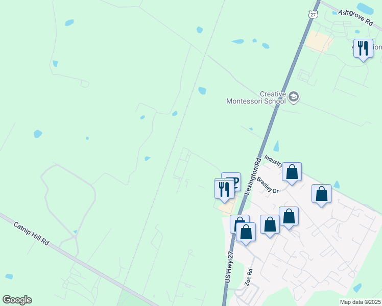 map of restaurants, bars, coffee shops, grocery stores, and more near 107 Means Drive in Nicholasville