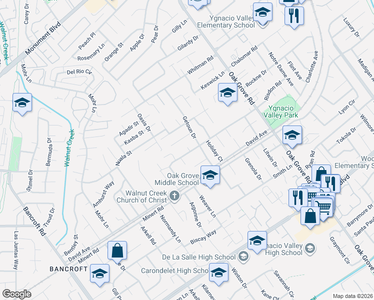 map of restaurants, bars, coffee shops, grocery stores, and more near 1778 Klier Drive in Concord