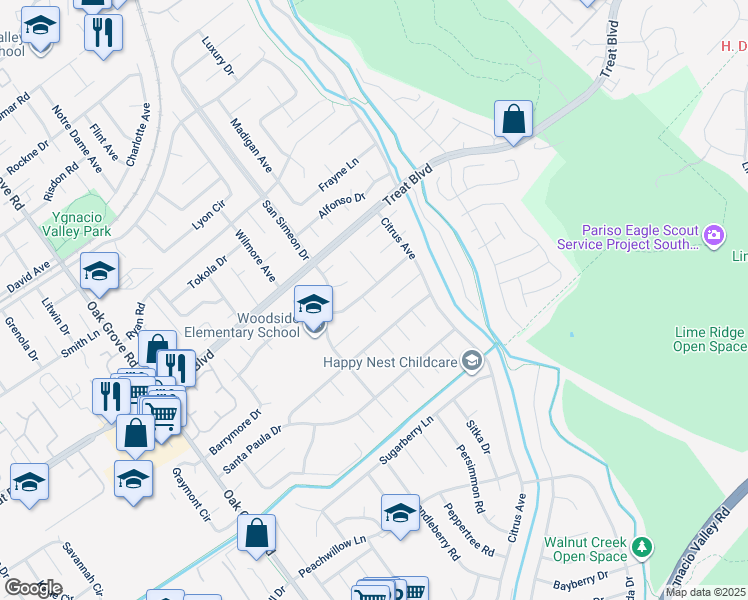 map of restaurants, bars, coffee shops, grocery stores, and more near 765 Brannan Place in Concord