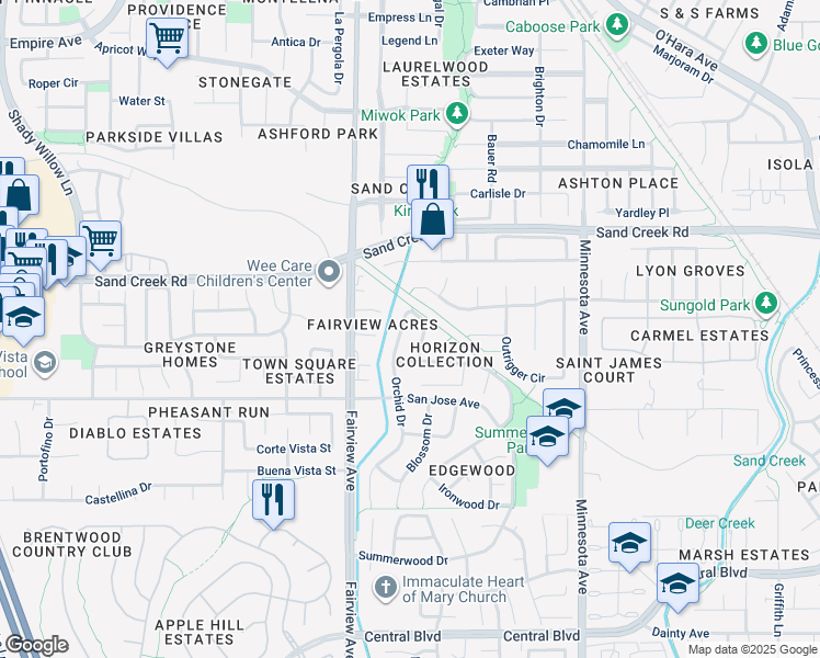map of restaurants, bars, coffee shops, grocery stores, and more near 1160 Orchid Drive in Brentwood