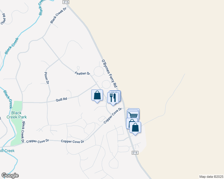 map of restaurants, bars, coffee shops, grocery stores, and more near 1012 Iroquois Court in Copperopolis