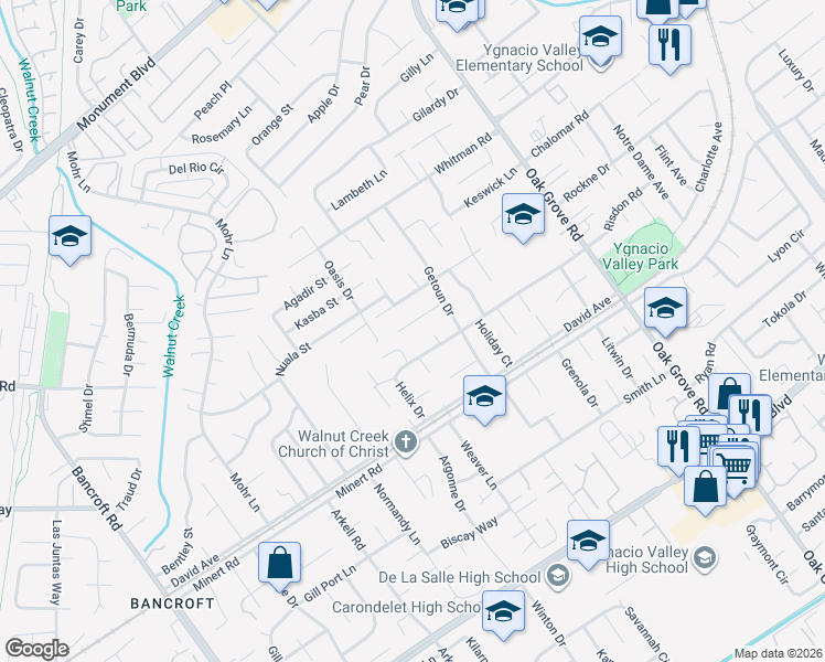 map of restaurants, bars, coffee shops, grocery stores, and more near 1778 Klier Drive in Concord