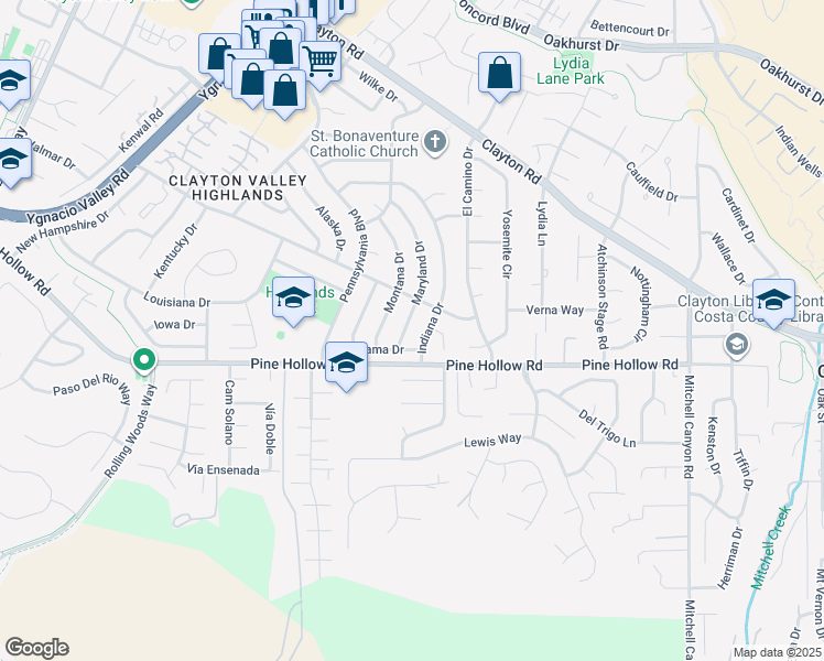 map of restaurants, bars, coffee shops, grocery stores, and more near 1341 Maryland Drive in Concord