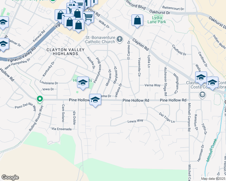 map of restaurants, bars, coffee shops, grocery stores, and more near 1341 Maryland Drive in Concord