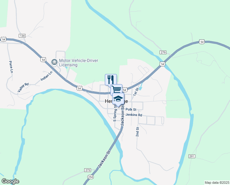 map of restaurants, bars, coffee shops, grocery stores, and more near U.S. 54 in Hermitage