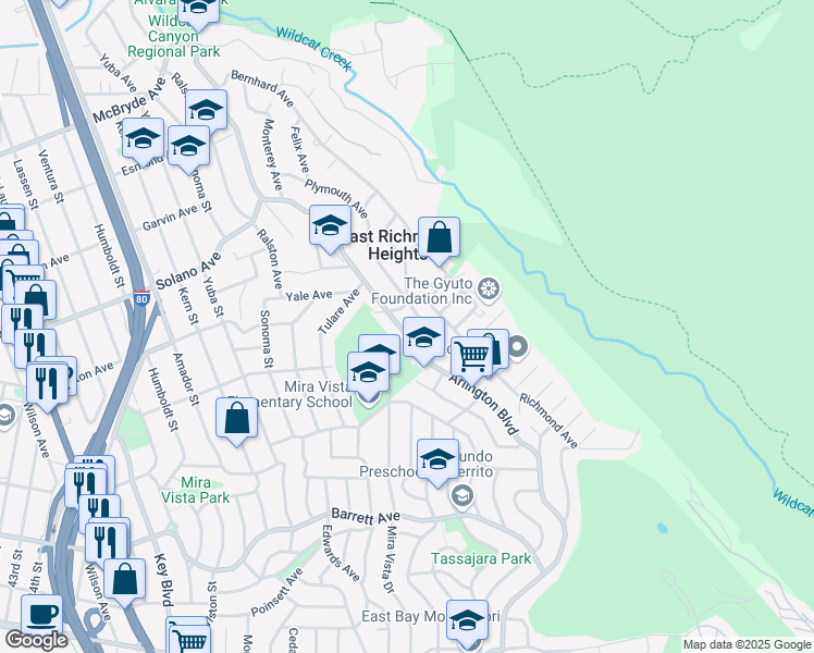 map of restaurants, bars, coffee shops, grocery stores, and more near 6321 Arlington Boulevard in Richmond