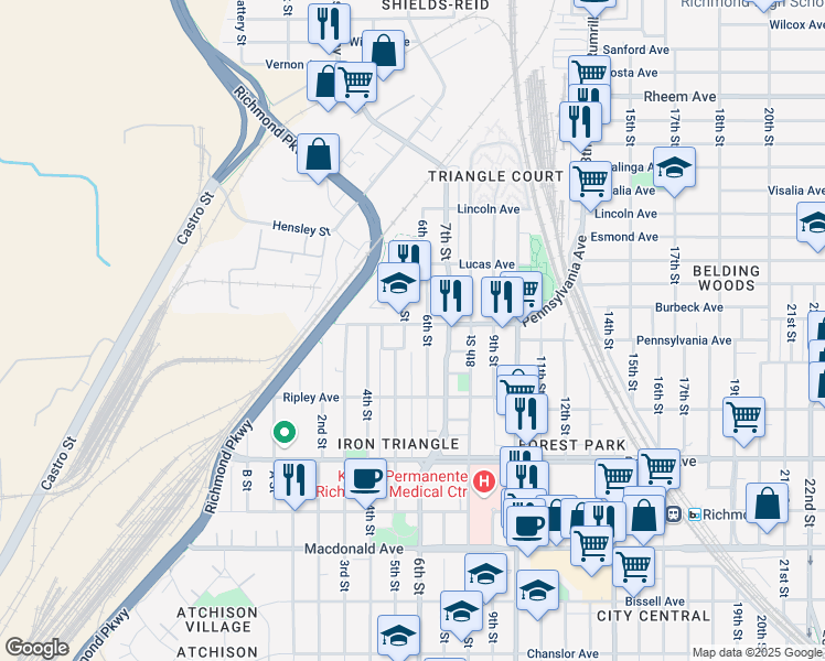 map of restaurants, bars, coffee shops, grocery stores, and more near 508 Pennsylvania Avenue in Richmond
