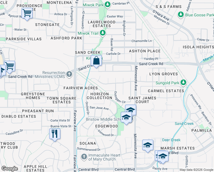 map of restaurants, bars, coffee shops, grocery stores, and more near 1220 Breakwater Way in Brentwood