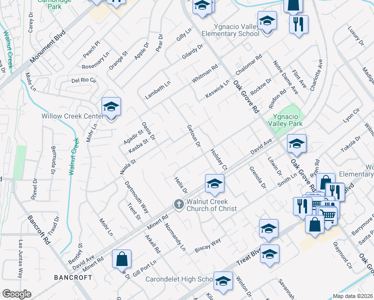 map of restaurants, bars, coffee shops, grocery stores, and more near 1778 Klier Drive in Concord