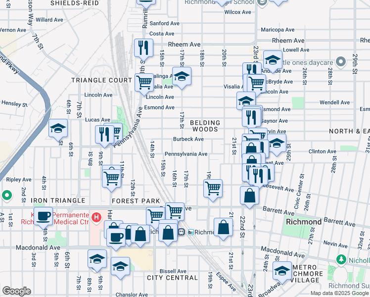 map of restaurants, bars, coffee shops, grocery stores, and more near 700 17th Street in Richmond