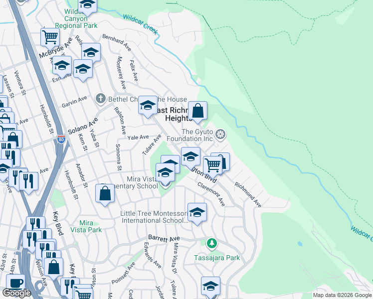 map of restaurants, bars, coffee shops, grocery stores, and more near 6354 Highland Avenue in Richmond