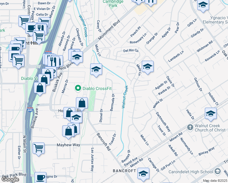 map of restaurants, bars, coffee shops, grocery stores, and more near 1320 Hampshire Court in Concord