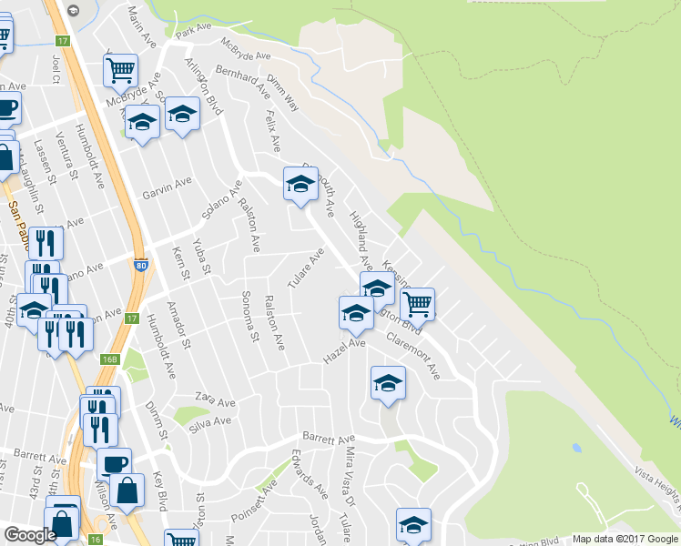 map of restaurants, bars, coffee shops, grocery stores, and more near 1737 Zinn Street in Richmond