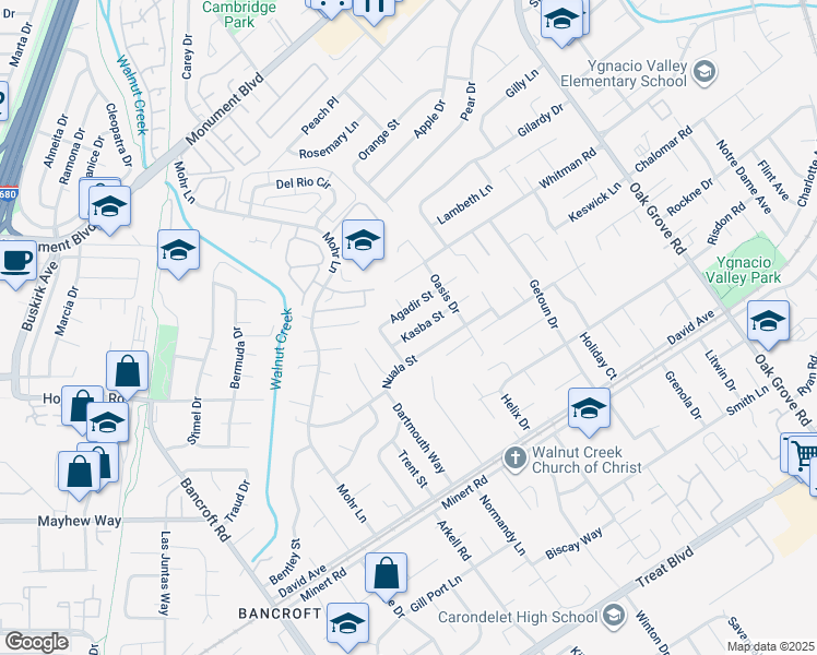 map of restaurants, bars, coffee shops, grocery stores, and more near 1667 Kasba Street in Concord