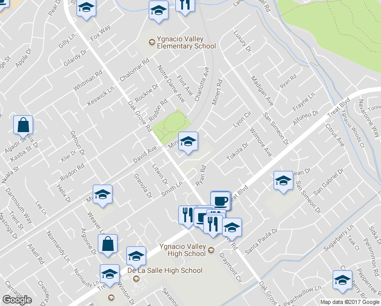 map of restaurants, bars, coffee shops, grocery stores, and more near 880 Malibu Drive in Concord