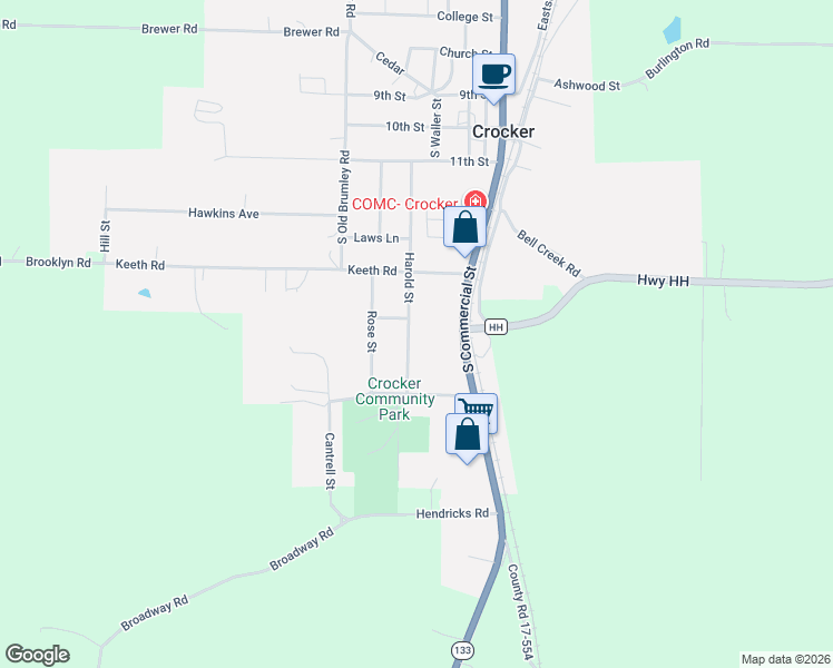 map of restaurants, bars, coffee shops, grocery stores, and more near 313 Harold Street in Crocker
