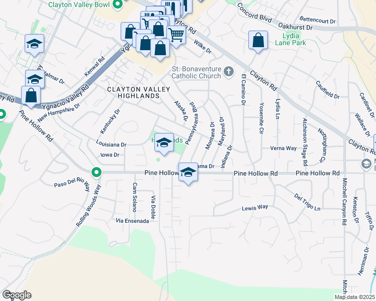 map of restaurants, bars, coffee shops, grocery stores, and more near 1337 Pennsylvania Boulevard in Concord
