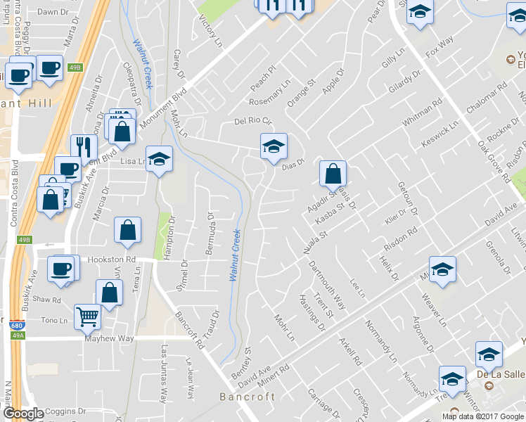 map of restaurants, bars, coffee shops, grocery stores, and more near 1401 Whitman Road in Concord