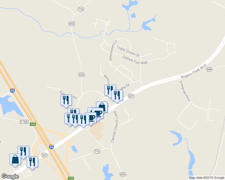 map of restaurants, bars, coffee shops, grocery stores, and more near 10443 Westgate Court in Ruther Glen