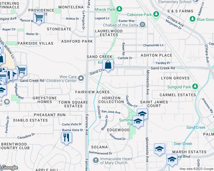 map of restaurants, bars, coffee shops, grocery stores, and more near 1340 Breakwater Way in Brentwood