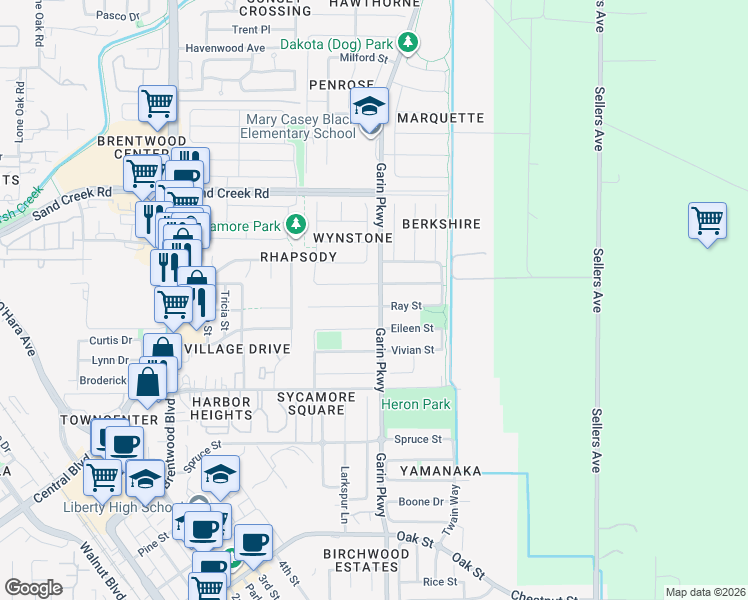 map of restaurants, bars, coffee shops, grocery stores, and more near 649 Ray Court in Brentwood