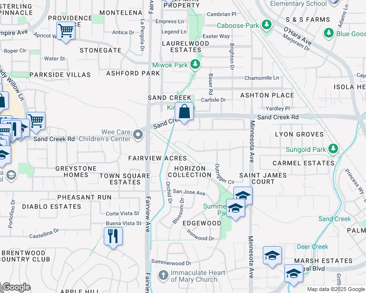 map of restaurants, bars, coffee shops, grocery stores, and more near 1340 Breakwater Way in Brentwood