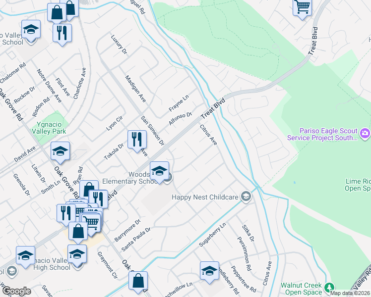 map of restaurants, bars, coffee shops, grocery stores, and more near 765 Brannan Place in Concord